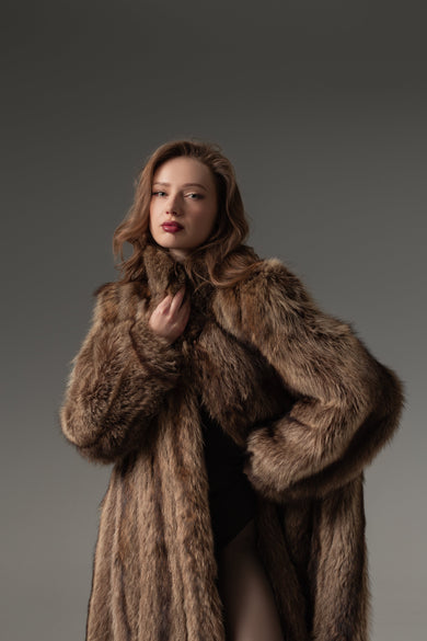 Vintage fox and raccoon fur coats with oversized luxury silhouettes