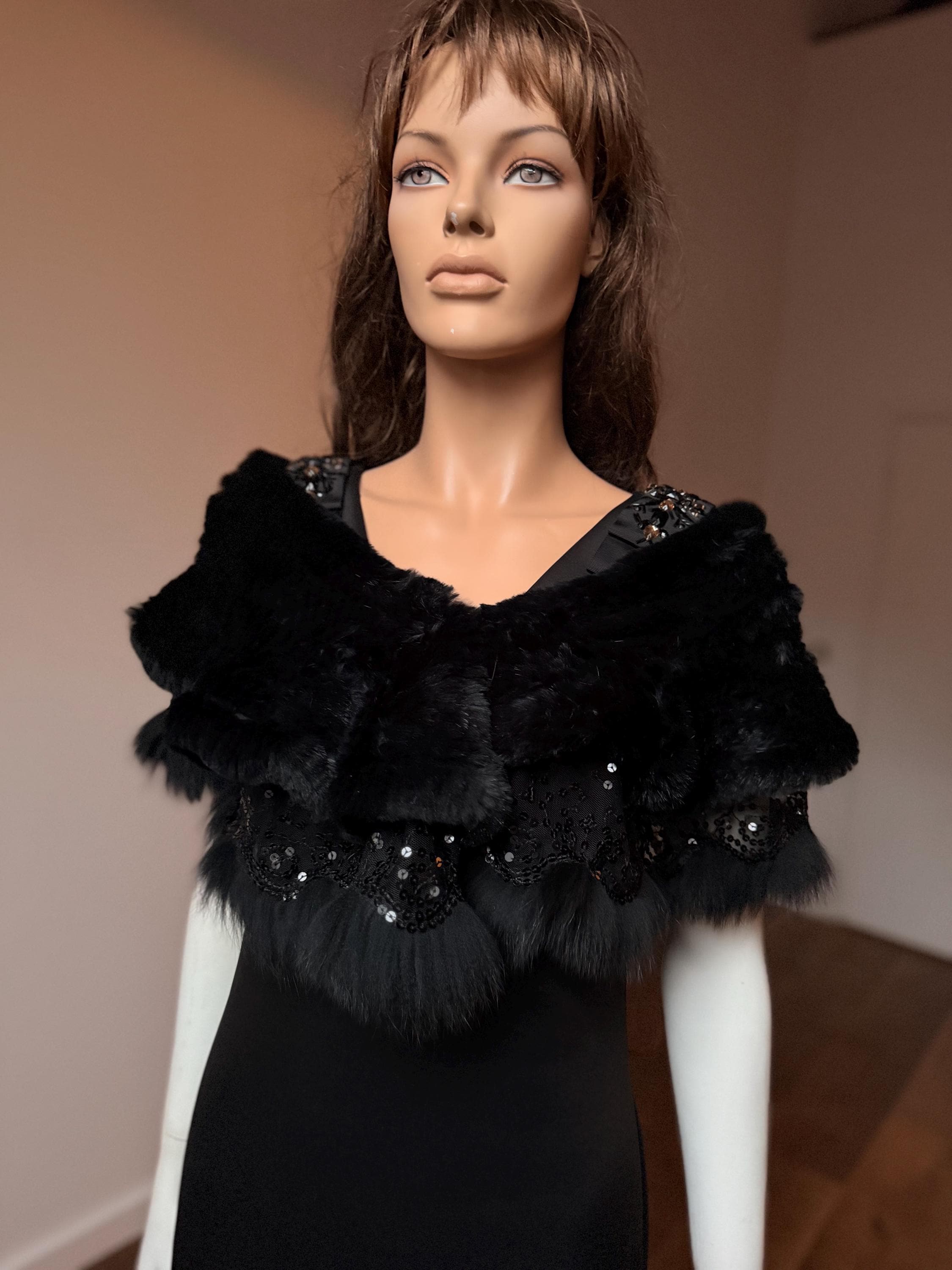 Black Rabbit Fur Stole