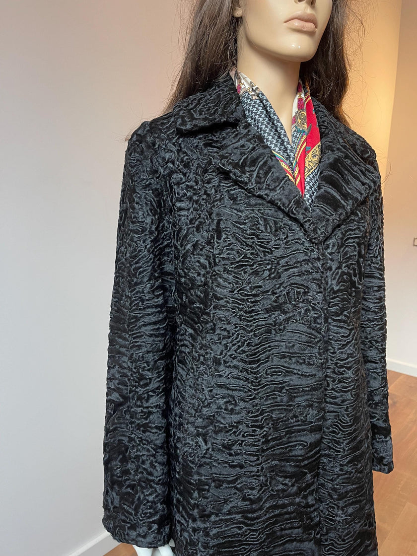 Black Lamb Fur Coat - XL - 2X