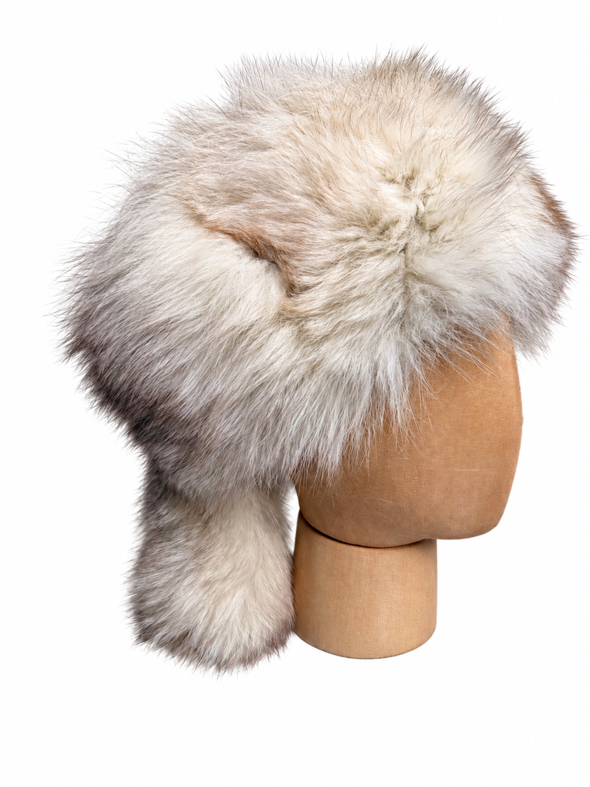 Blue Fox Fur Hat with Tail