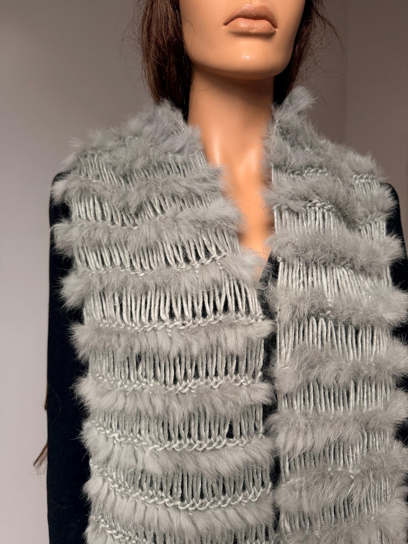 Grey Rabbit Fur Scarf