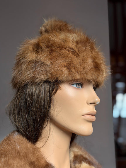 Pastel Mink Fur Hat with Pompom