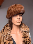 1970s pastel mink fur hat with velvet fabric