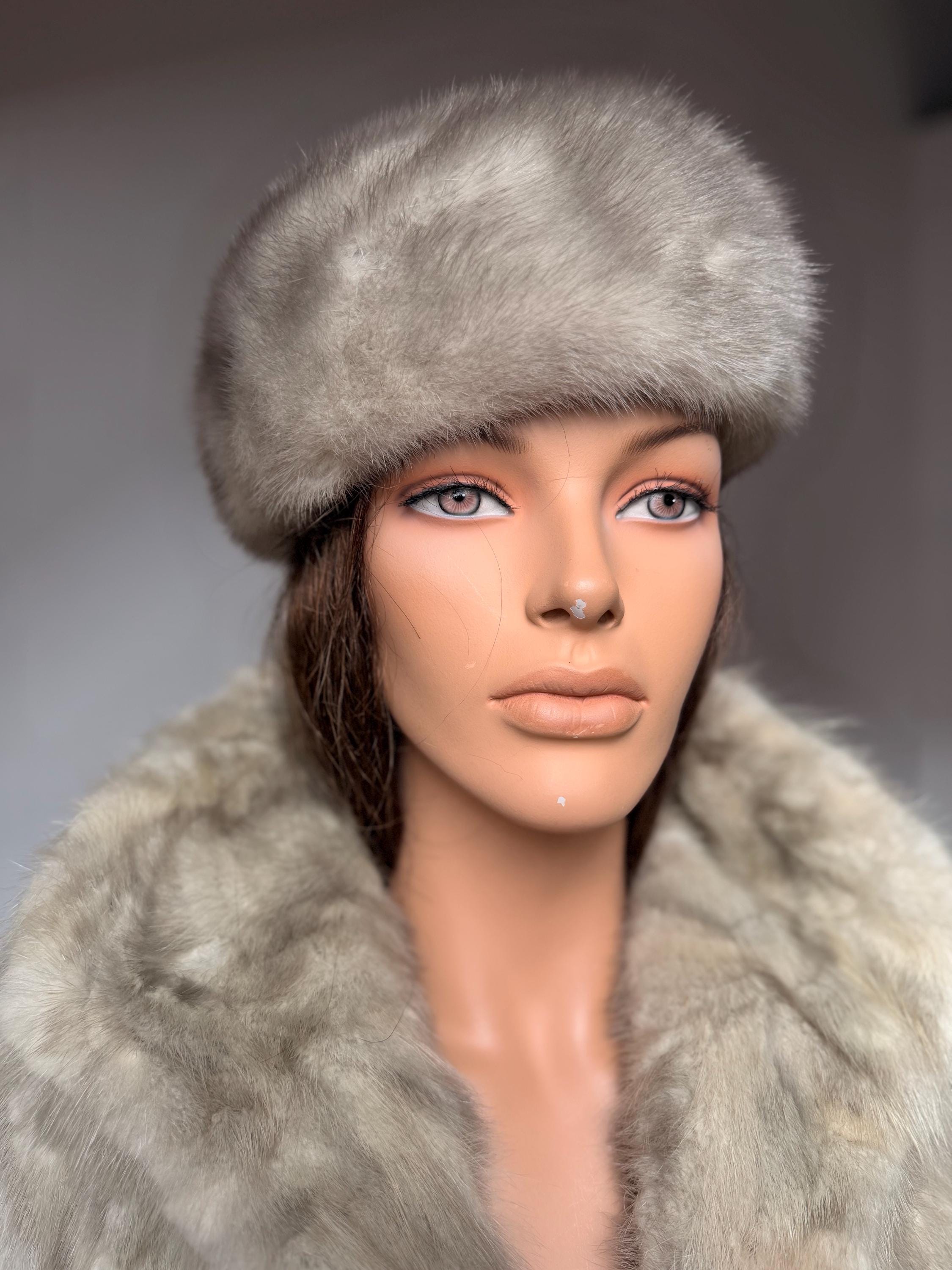 1980s sapphire mink fur hat made from genuine full-pelt mink