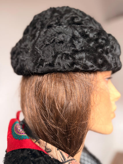 1990s black fur beret sourced in Belgium