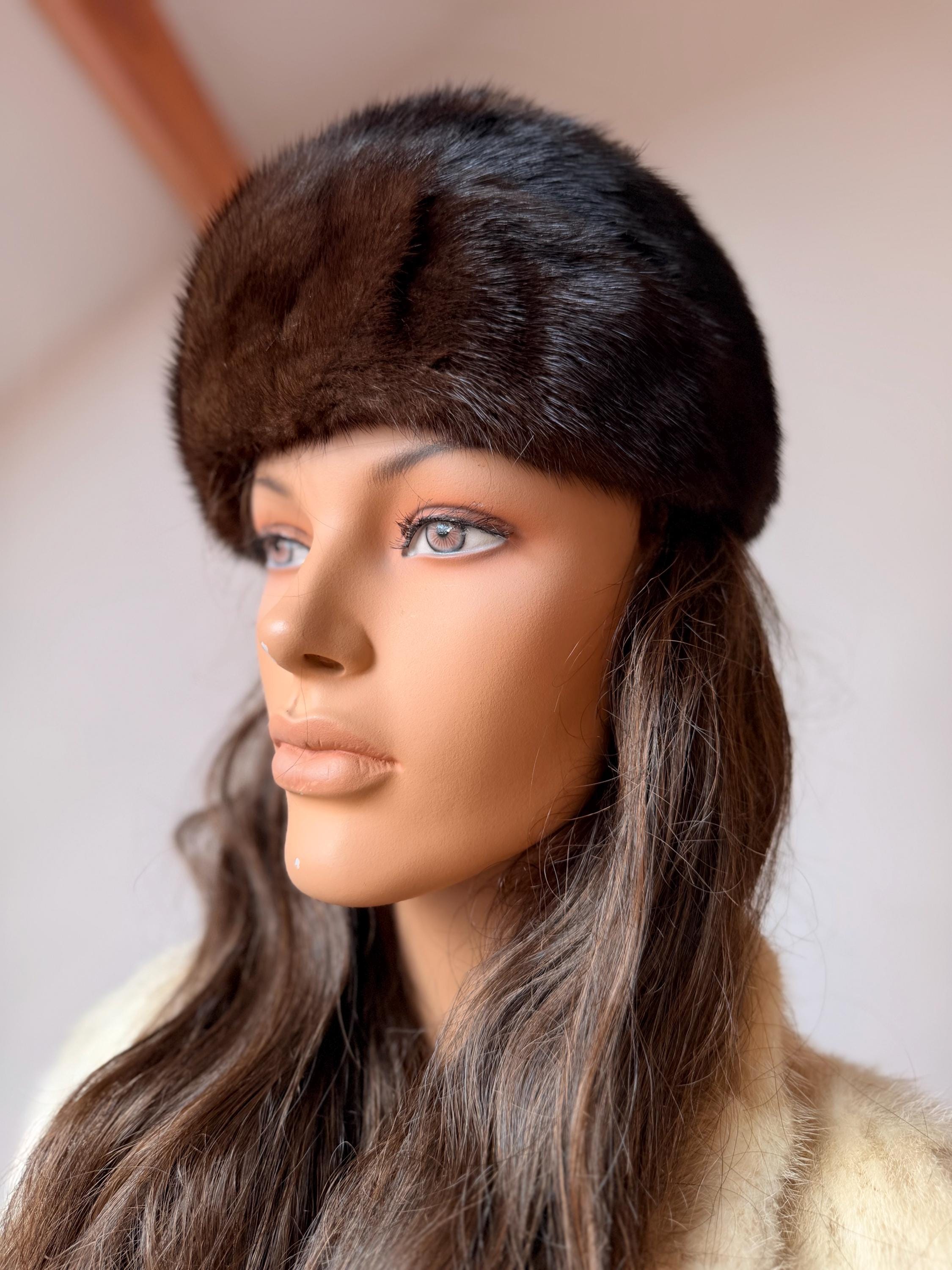 1990s brown mink fur hat made from genuine mink fur