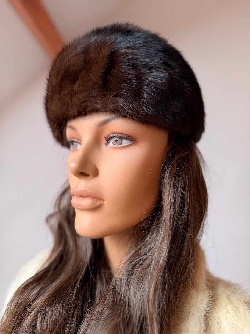 1990s brown mink fur hat made from genuine mink fur