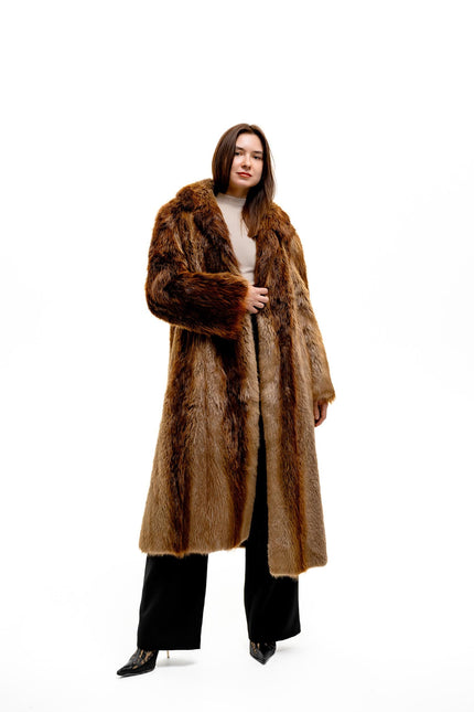 1990s long brown beaver fur coat for women