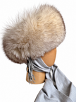 Blue Fox Fur Hat with Scarf