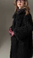 Black Curly Lamb Fur Coat -  M–L