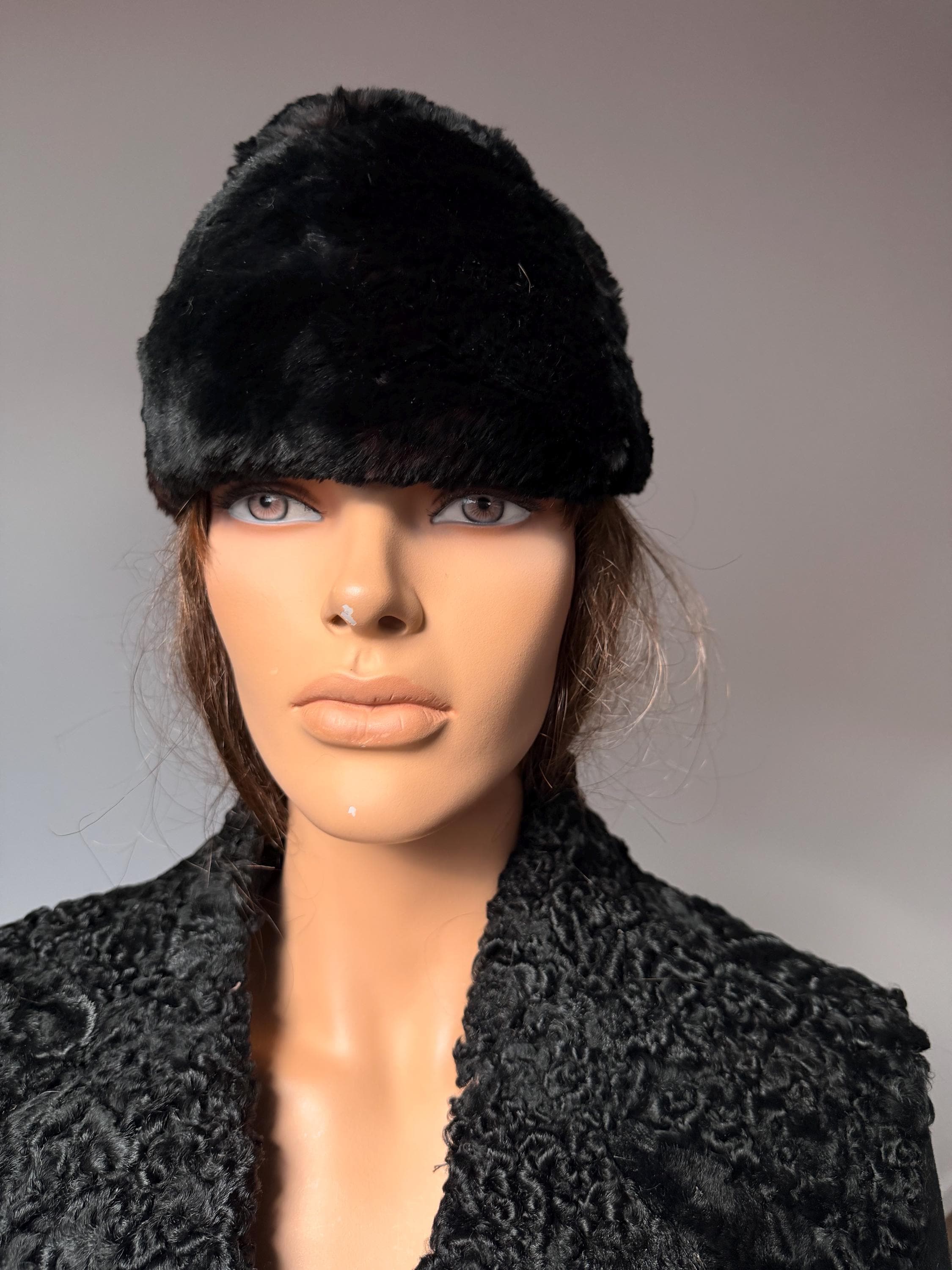 Black Rabbit Fur Hat