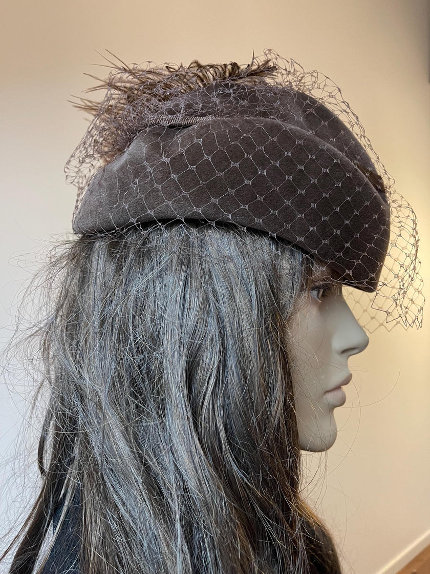 Brown Velour Pillbox Hat