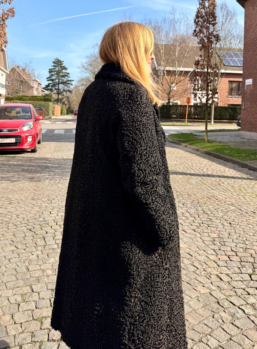 Black Lamb  Fur Coat  - M-L
