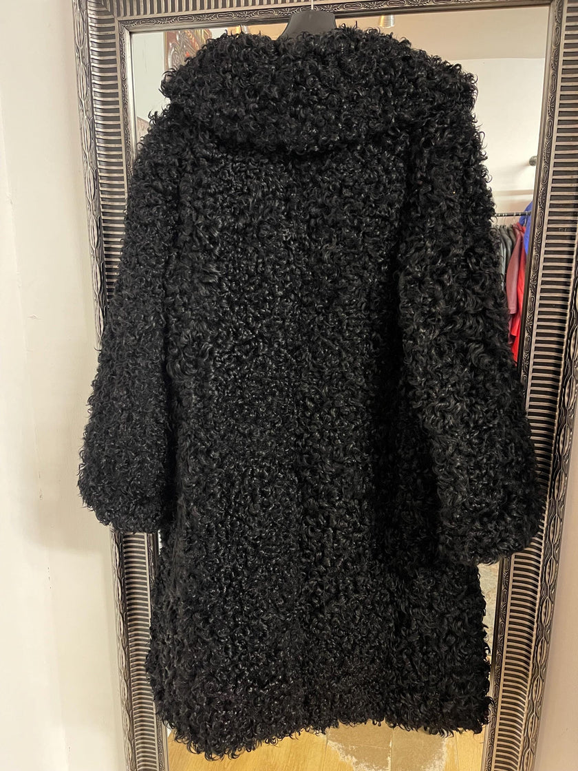 Black Curly Lamb Fur Coat -  M–L