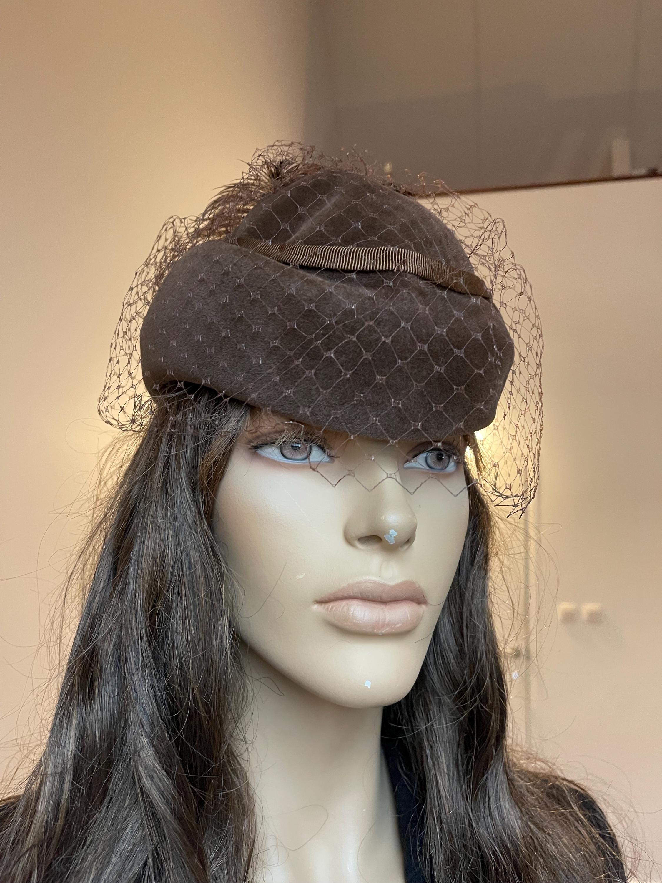Brown Velour Pillbox Hat