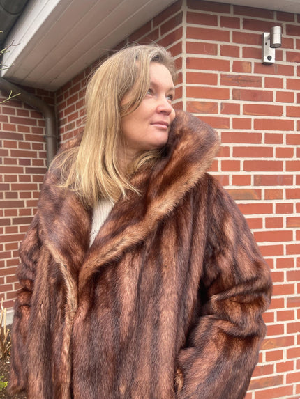 Brown Muskrat Fur Coat - Size L-2XL