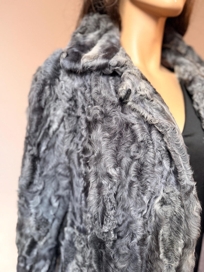 Grey Goat Fur Coat - S