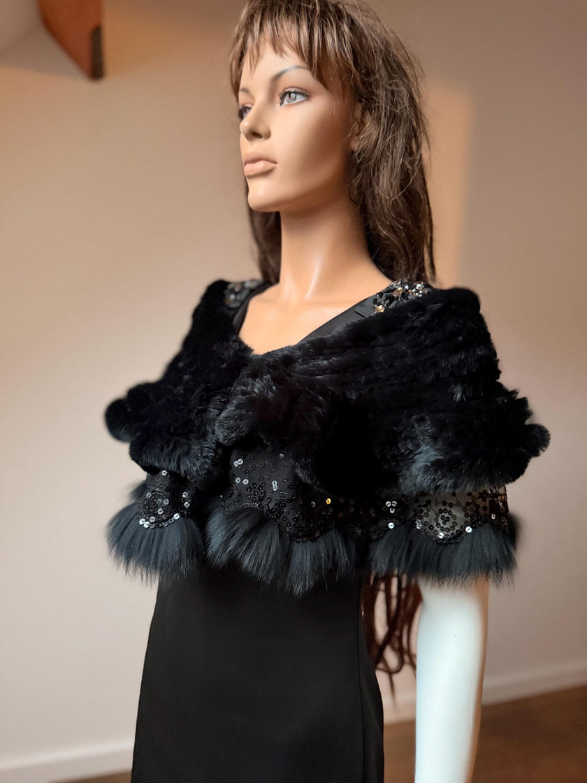 Black Rabbit Fur Stole