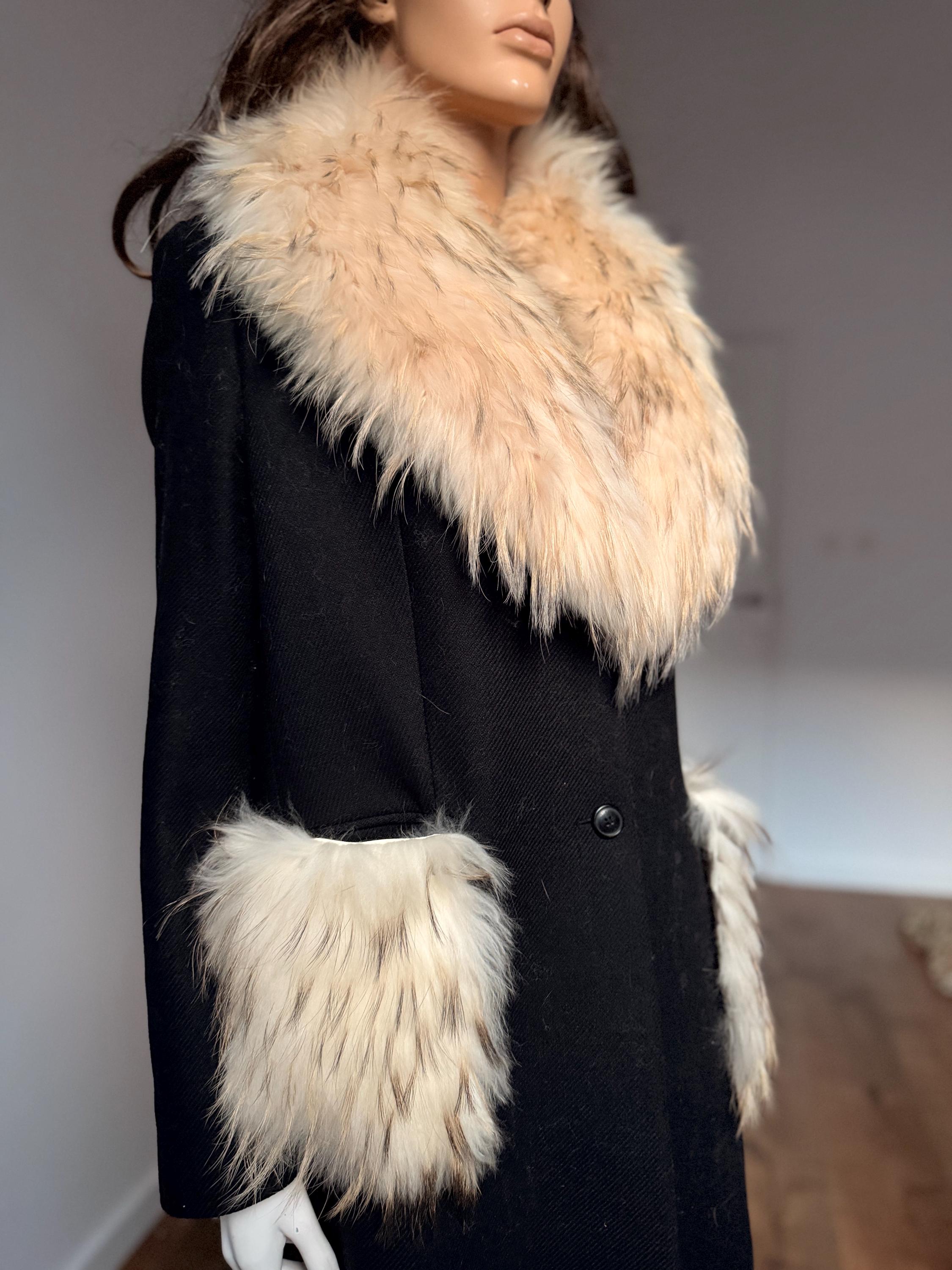 Set White Raccoon Fur Collar & Pockets