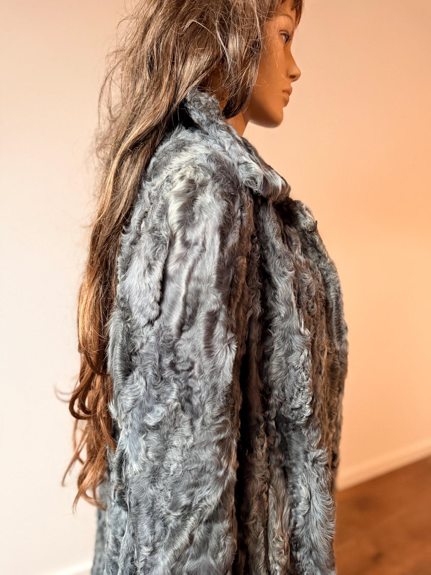 Grey Goat Fur Coat - S
