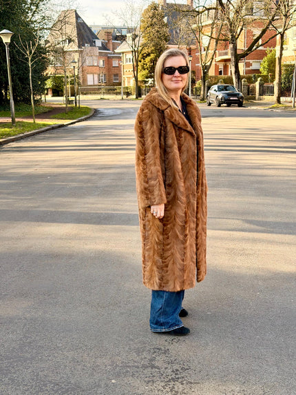 Full-Lengh Golden Mink Fur Coat - L-XL