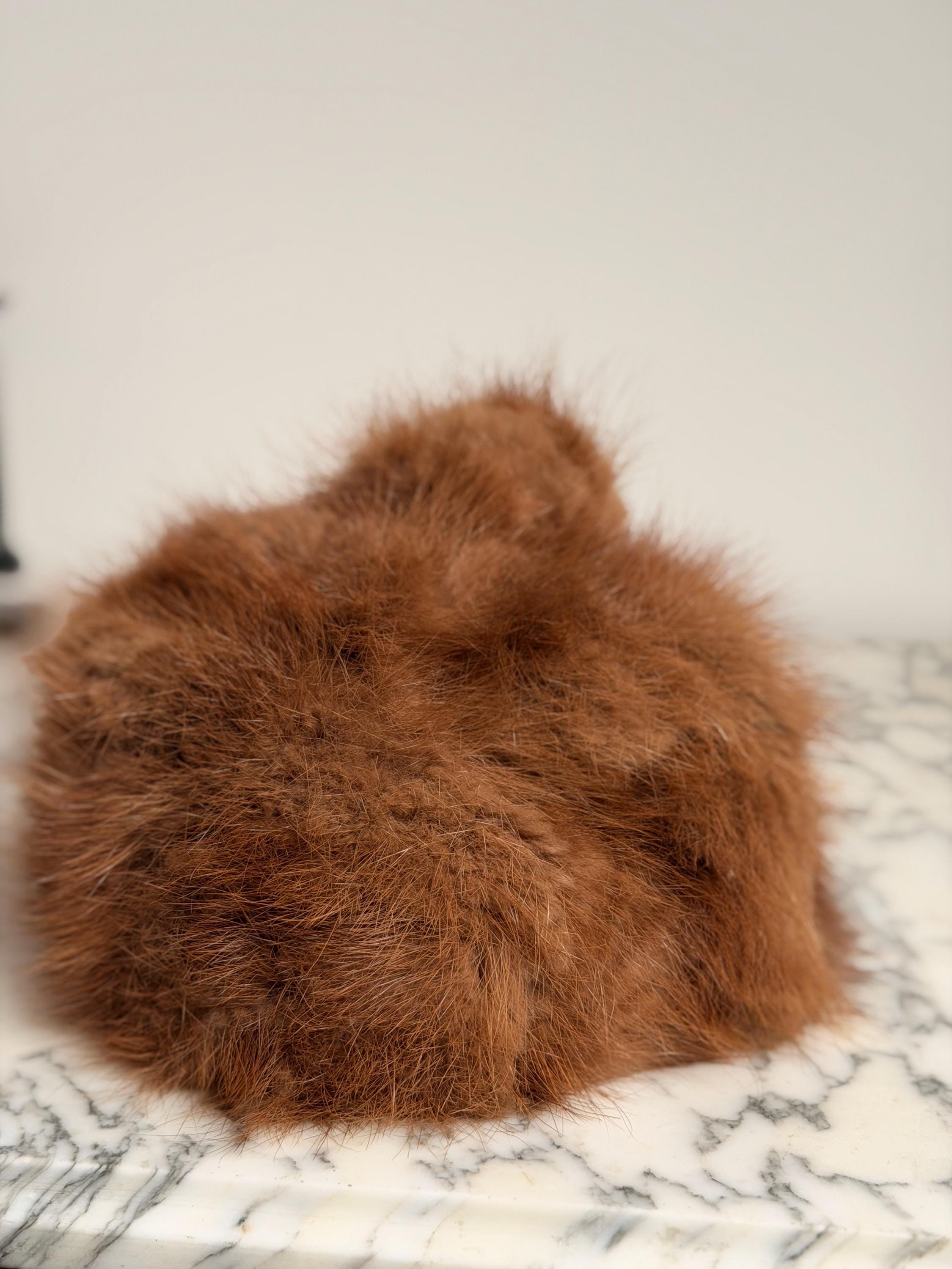 Pastel Mink Fur Hat with Pompom
