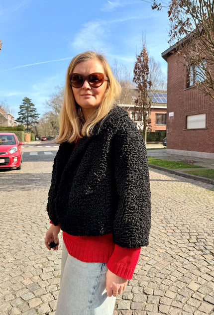 Short Lamb Fur Jacket - S-M