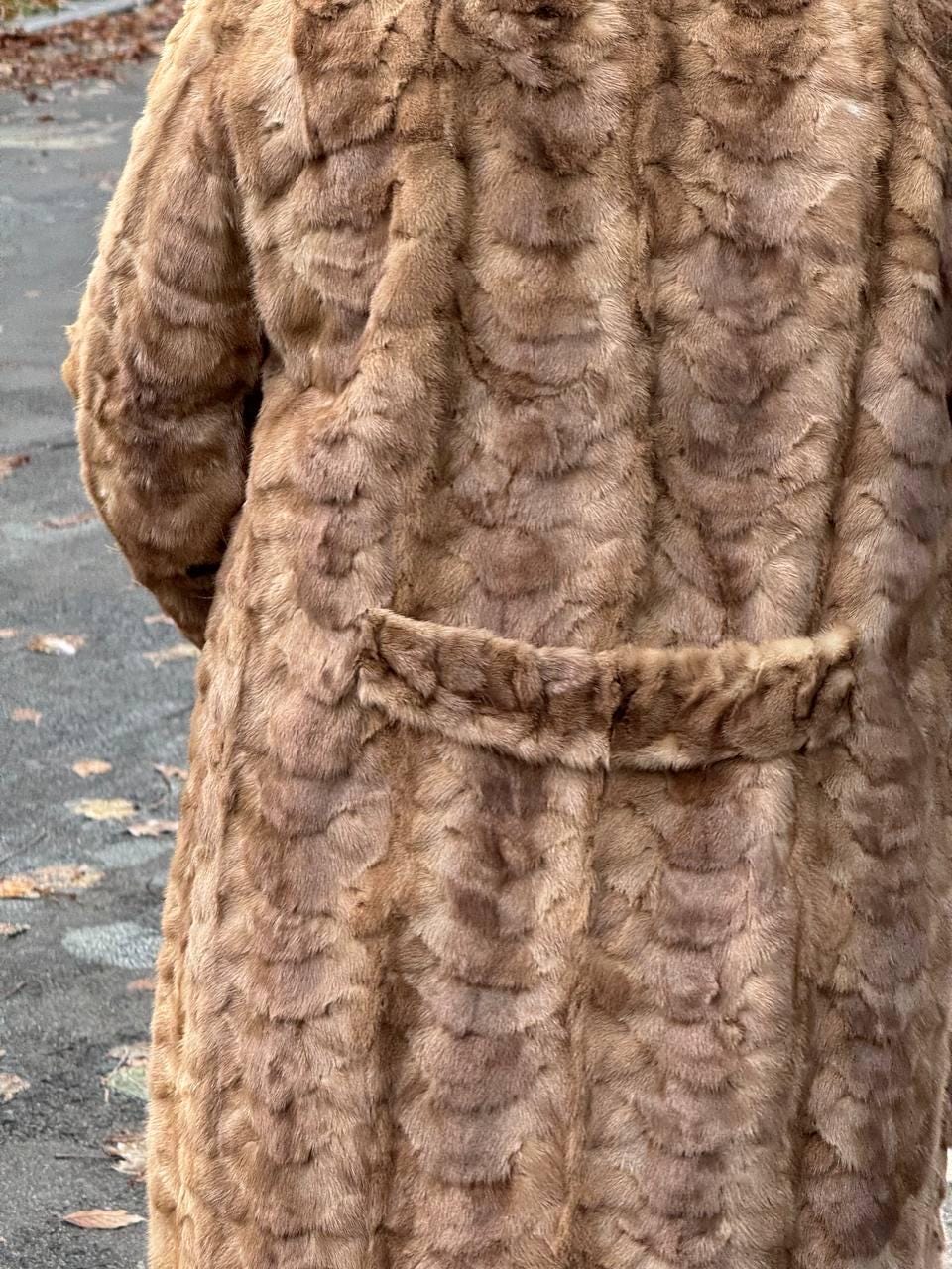 Long Beige Mink Fur Coat - L-XL