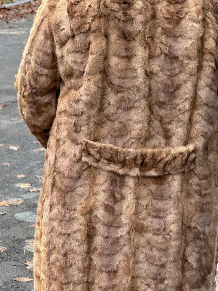 Long Beige Mink Fur Coat - L-XL