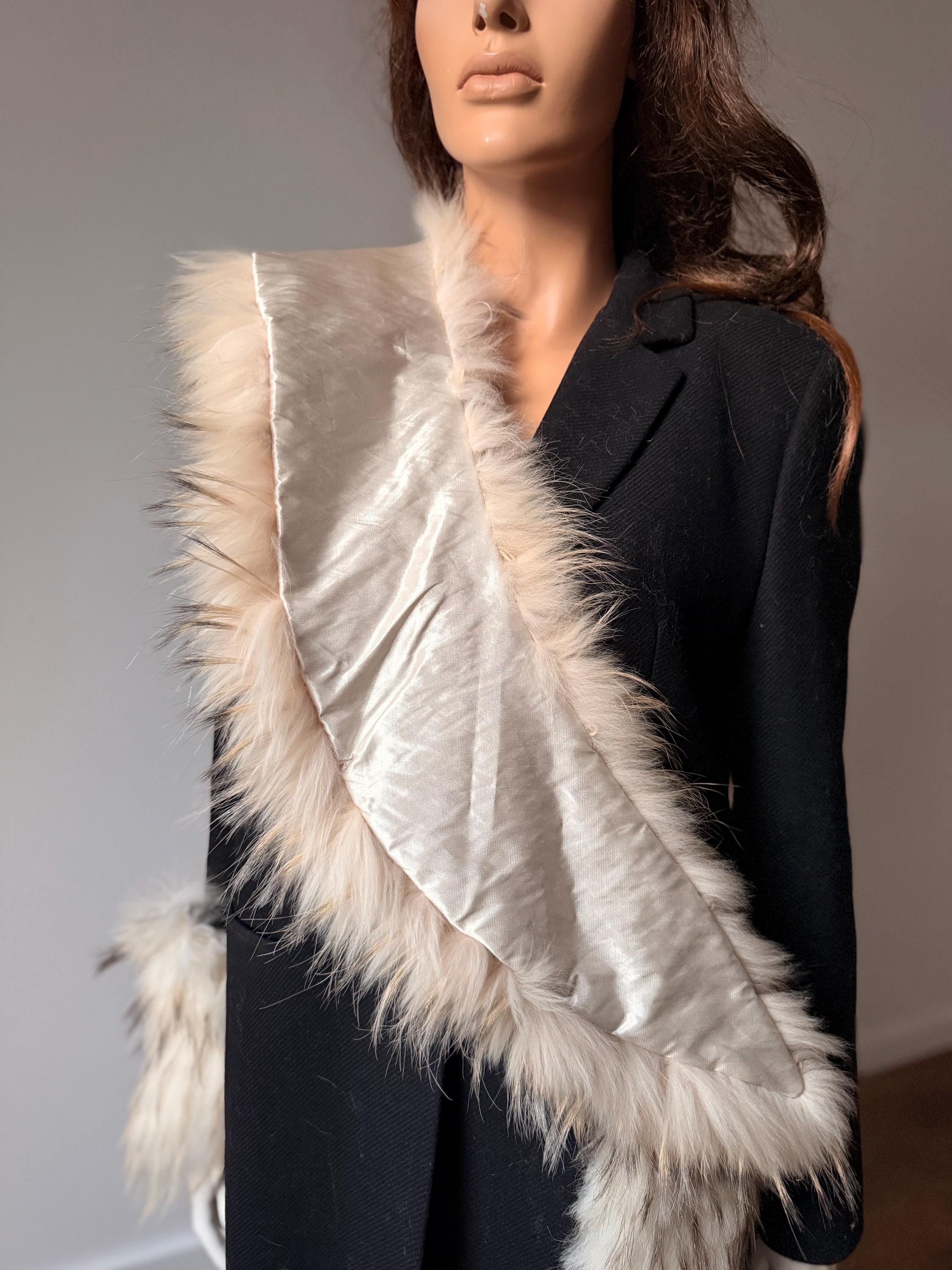 Set White Raccoon Fur Collar & Pockets