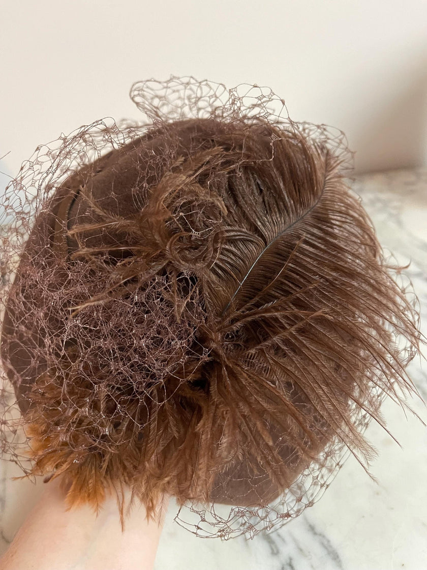 Brown Velour Pillbox Hat