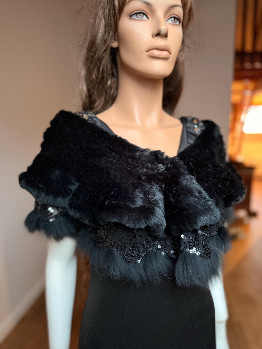 Black Rabbit Fur Stole