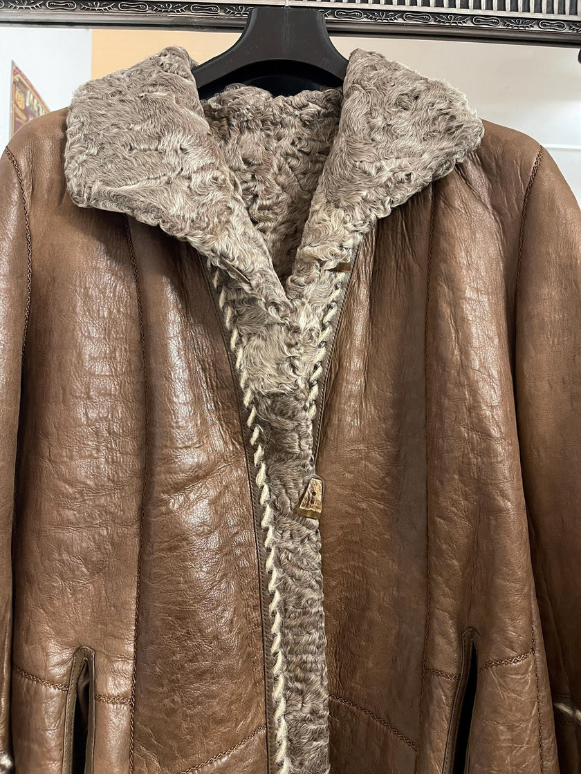 Brown Lamb Fur Jacket - M