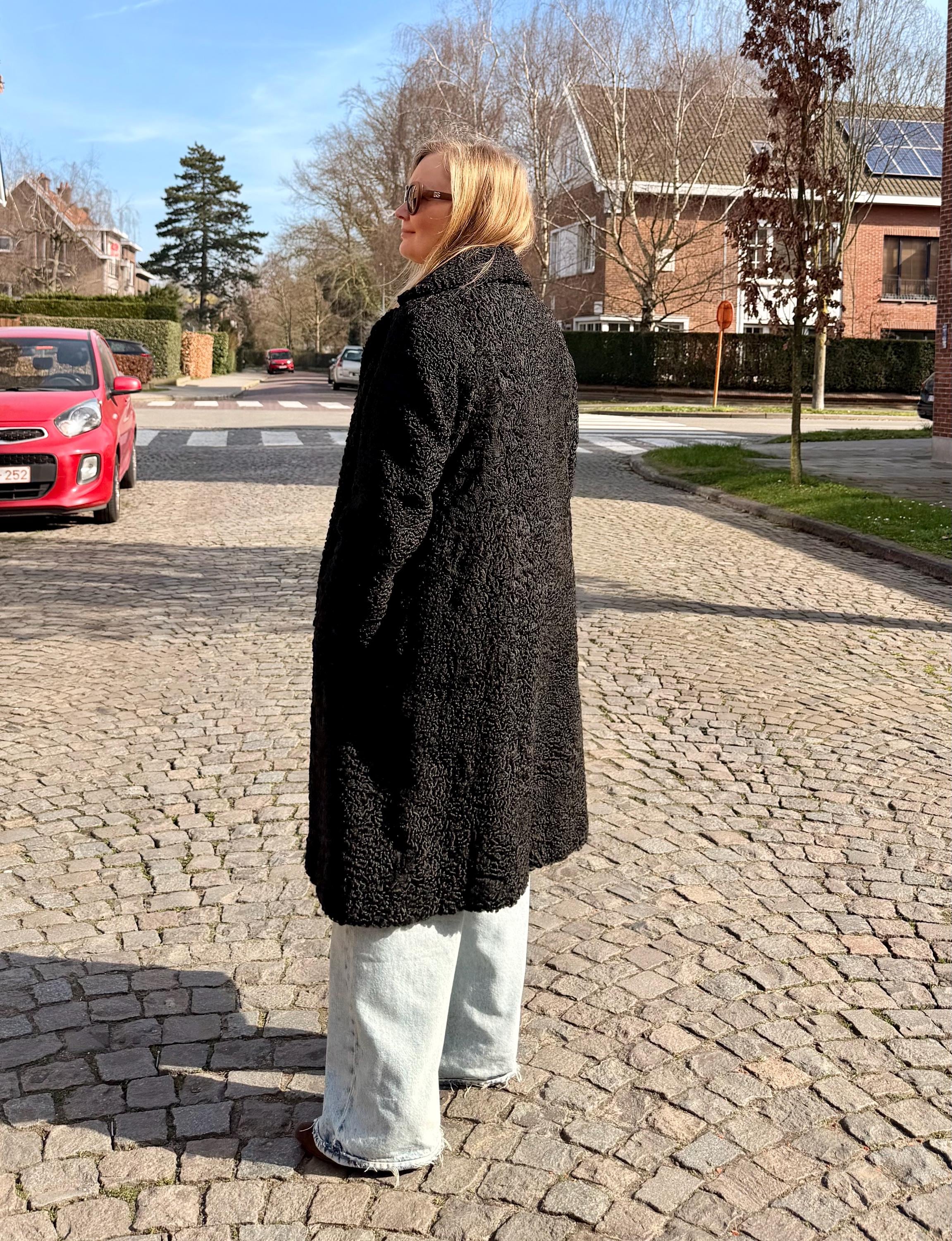 Black Lamb  Fur Coat  - M-L