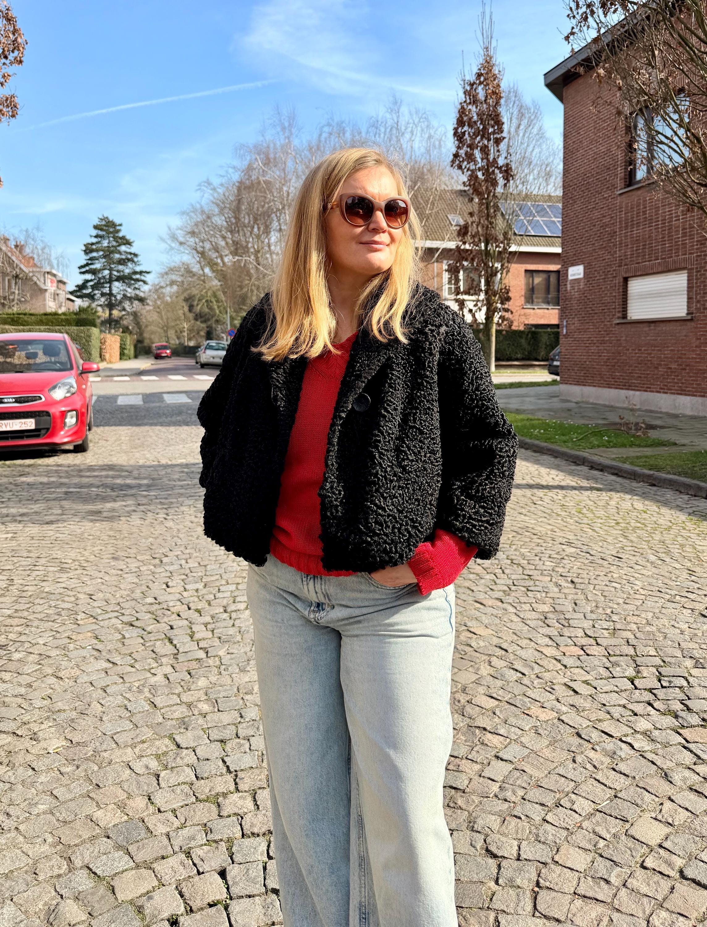 Short Lamb Fur Jacket - S-M