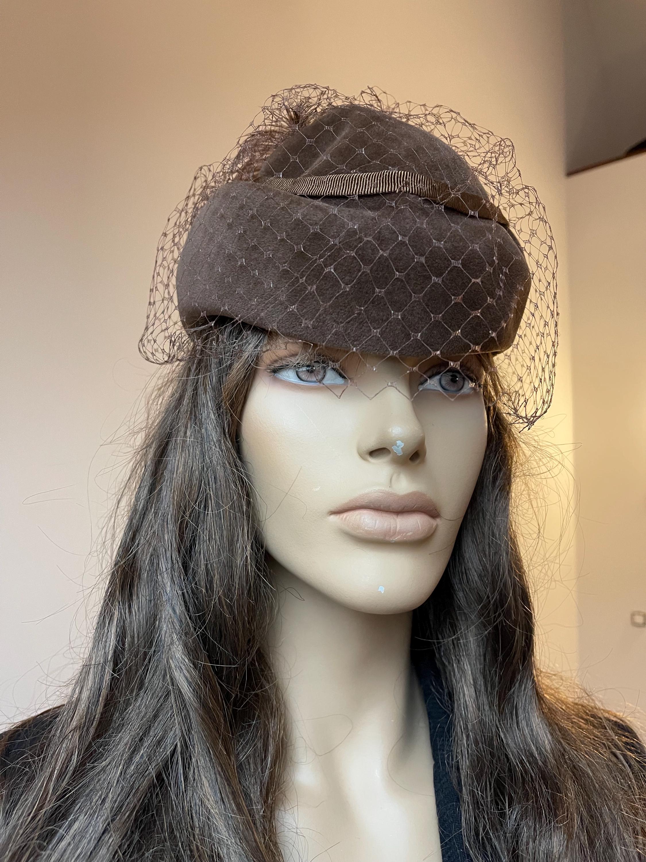 Brown Velour Pillbox Hat