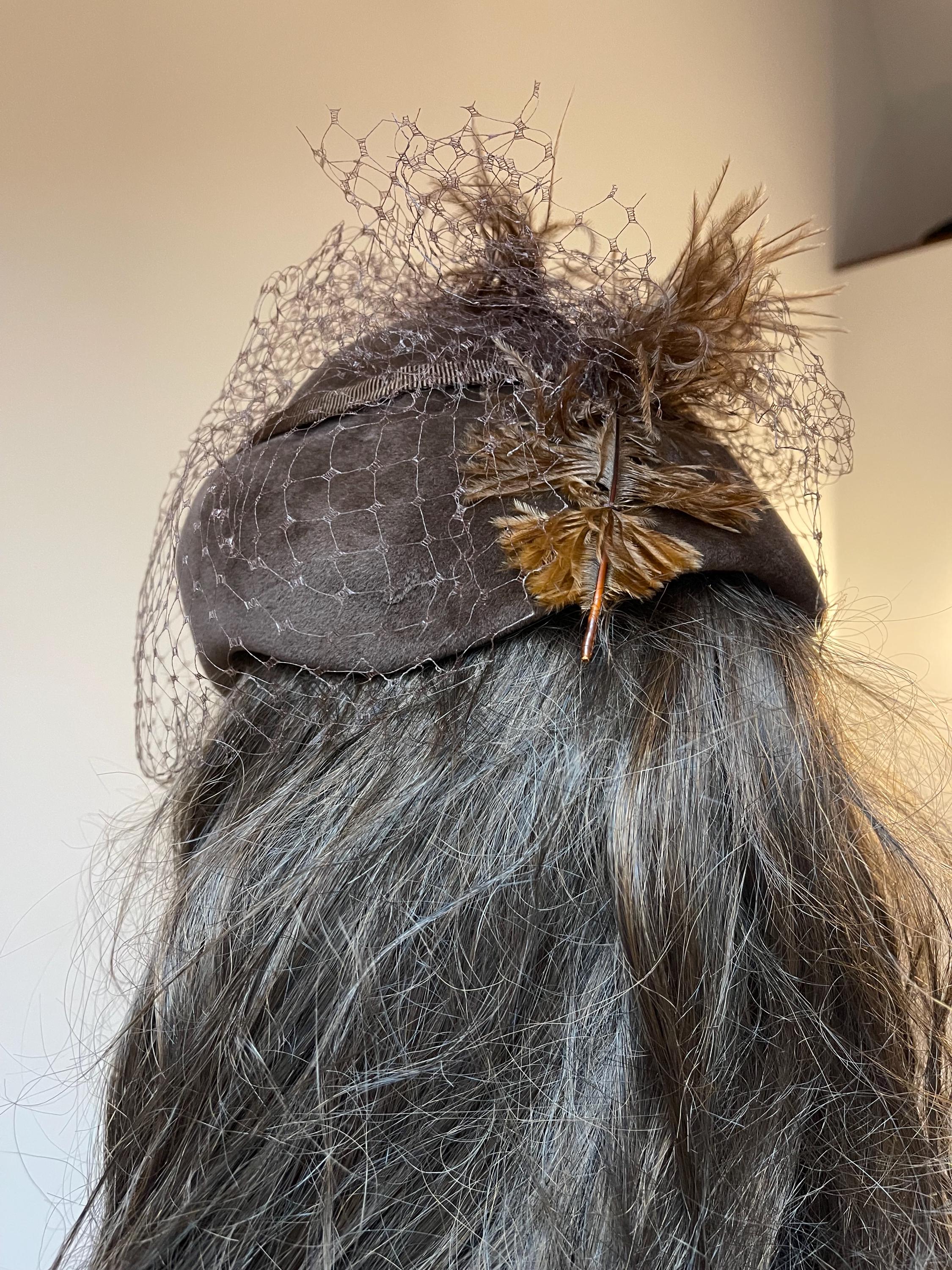 Brown Velour Pillbox Hat