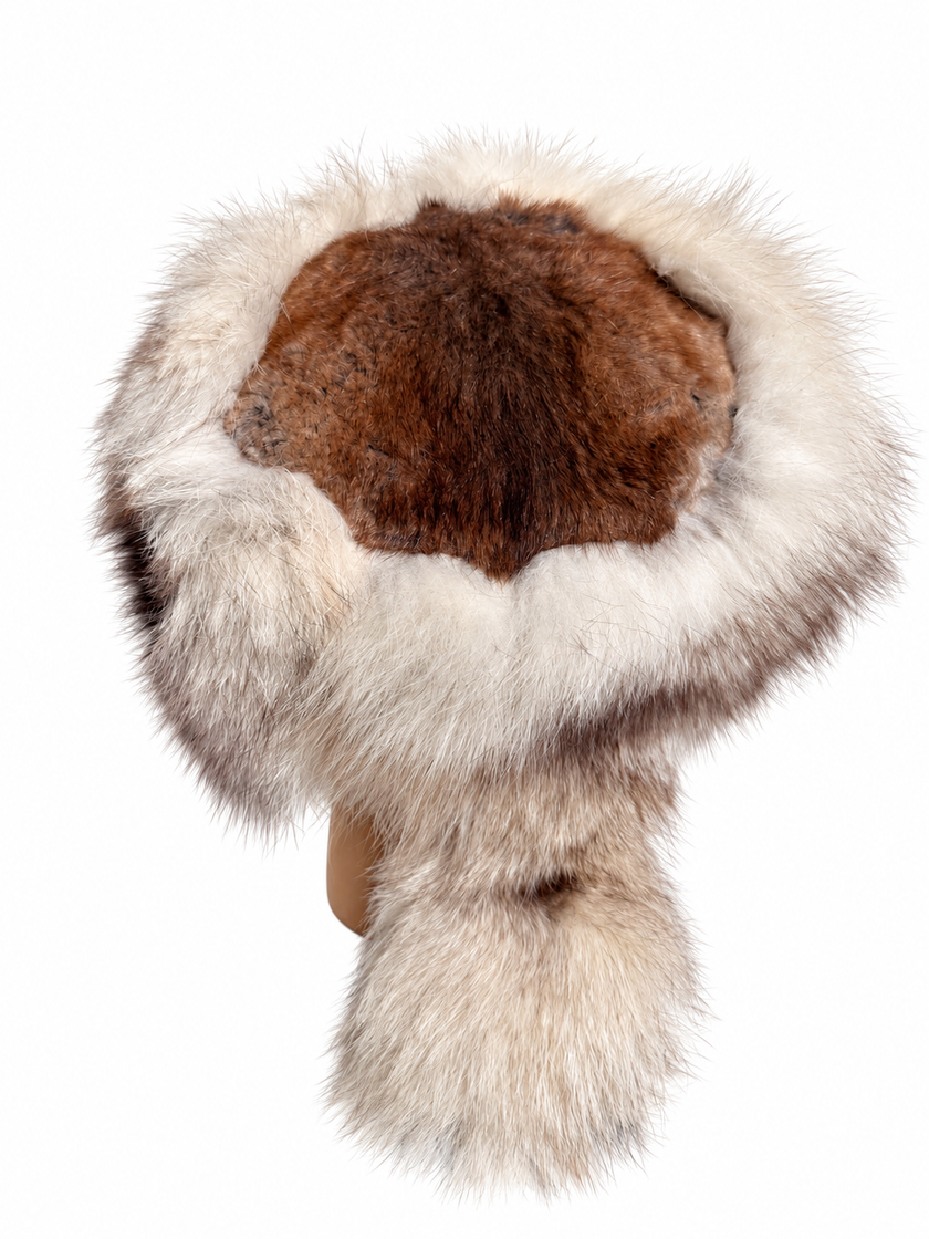 Blue Fox Fur Hat with Tail