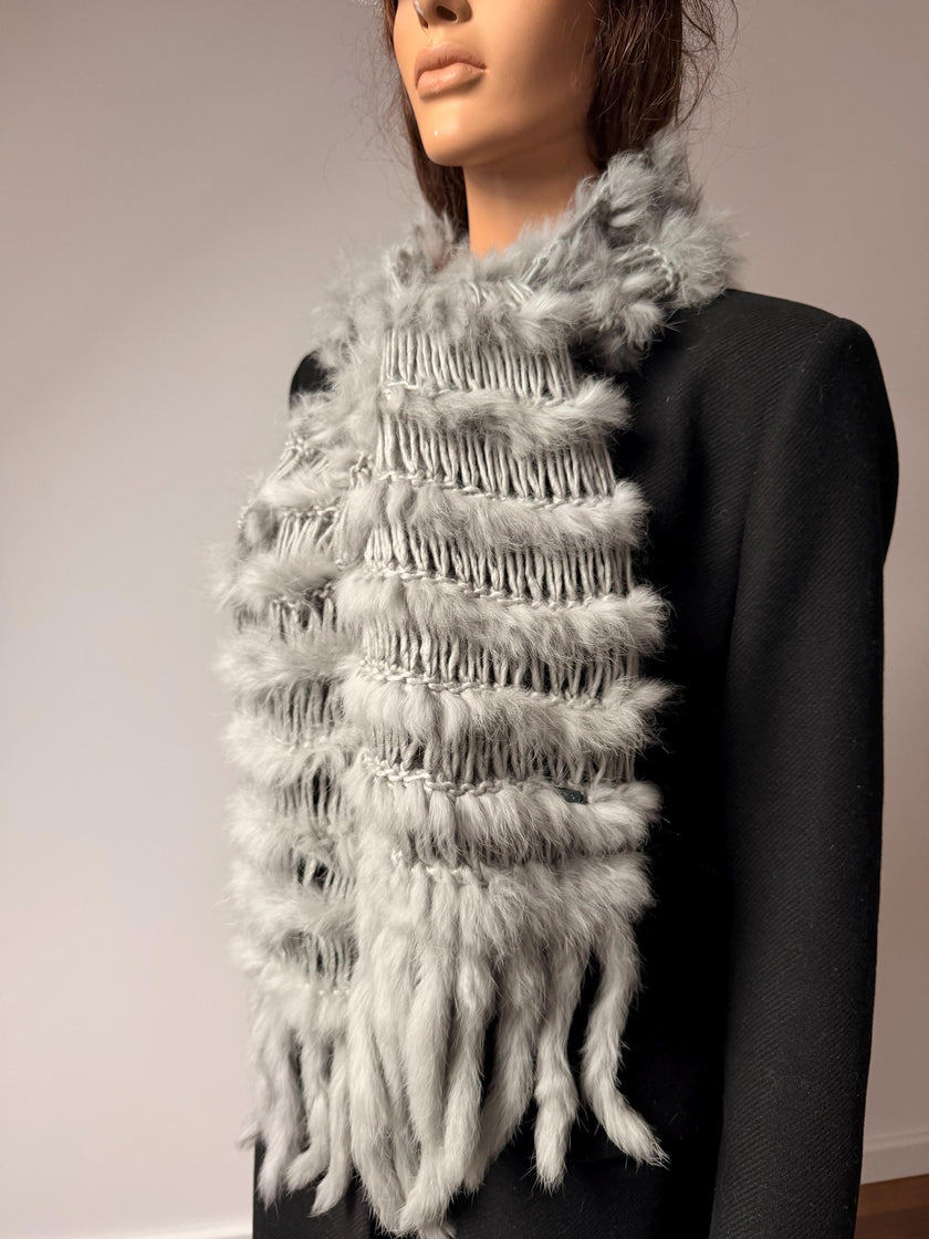 Grey Rabbit Fur Scarf