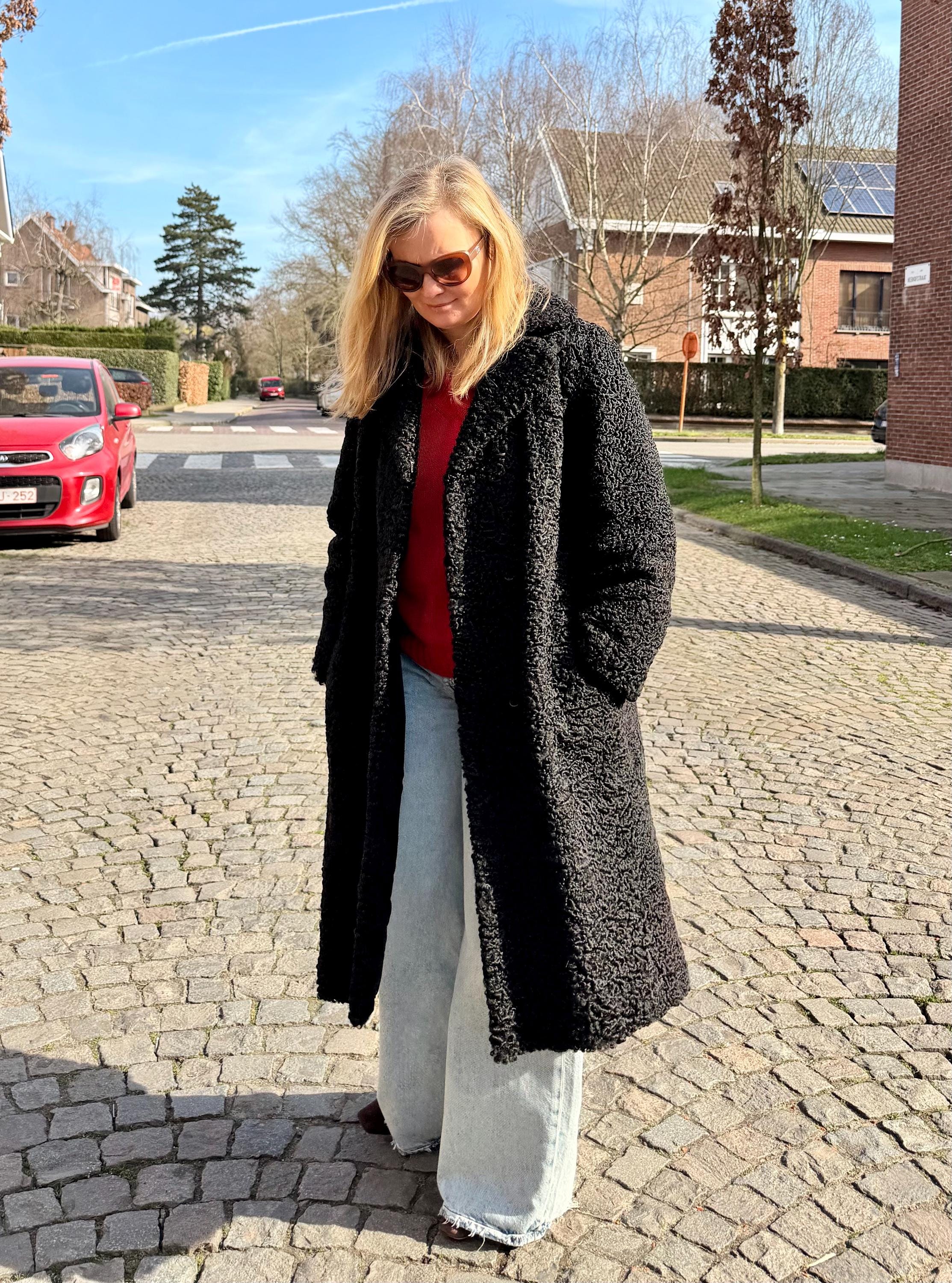 Black Lamb  Fur Coat  - M-L