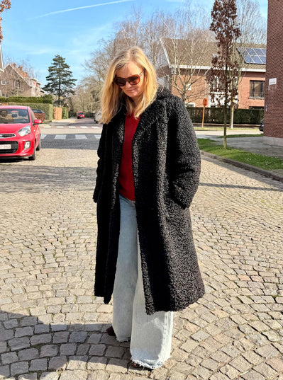 Black Lamb  Fur Coat  - M-L