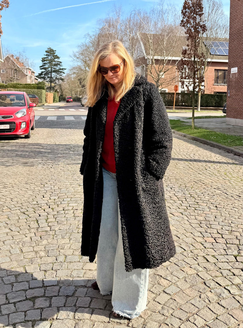Black Lamb  Fur Coat  - M-L