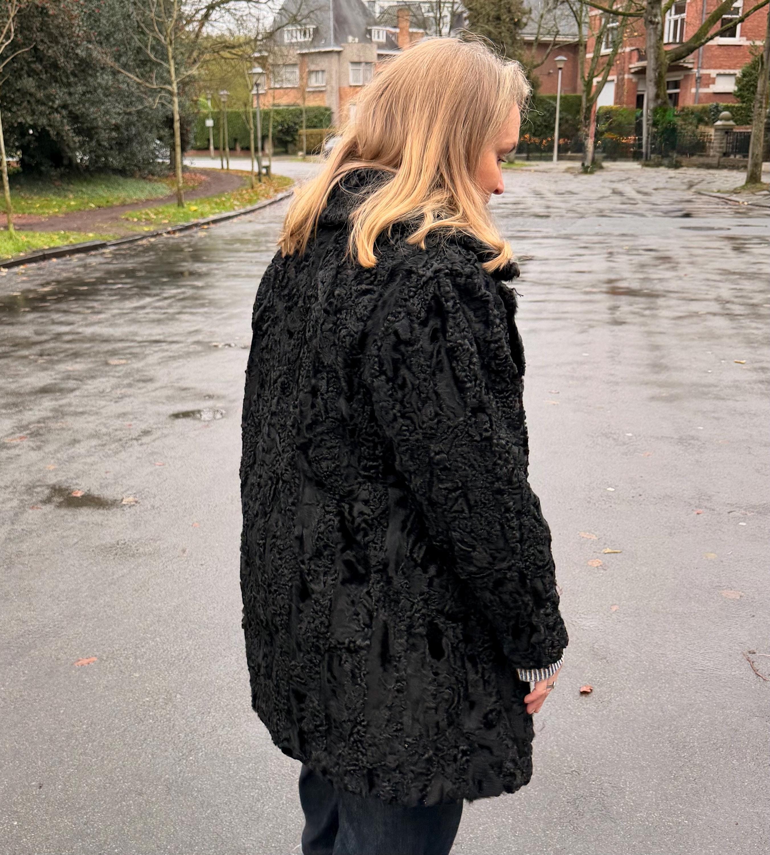 Black Lamb Fur Jacket – S
