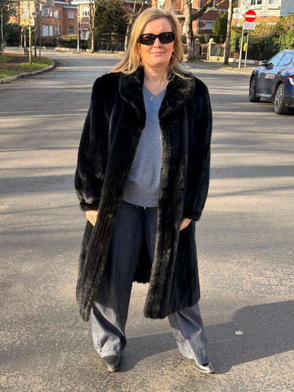 Black Mink Fur Coat - L-XL