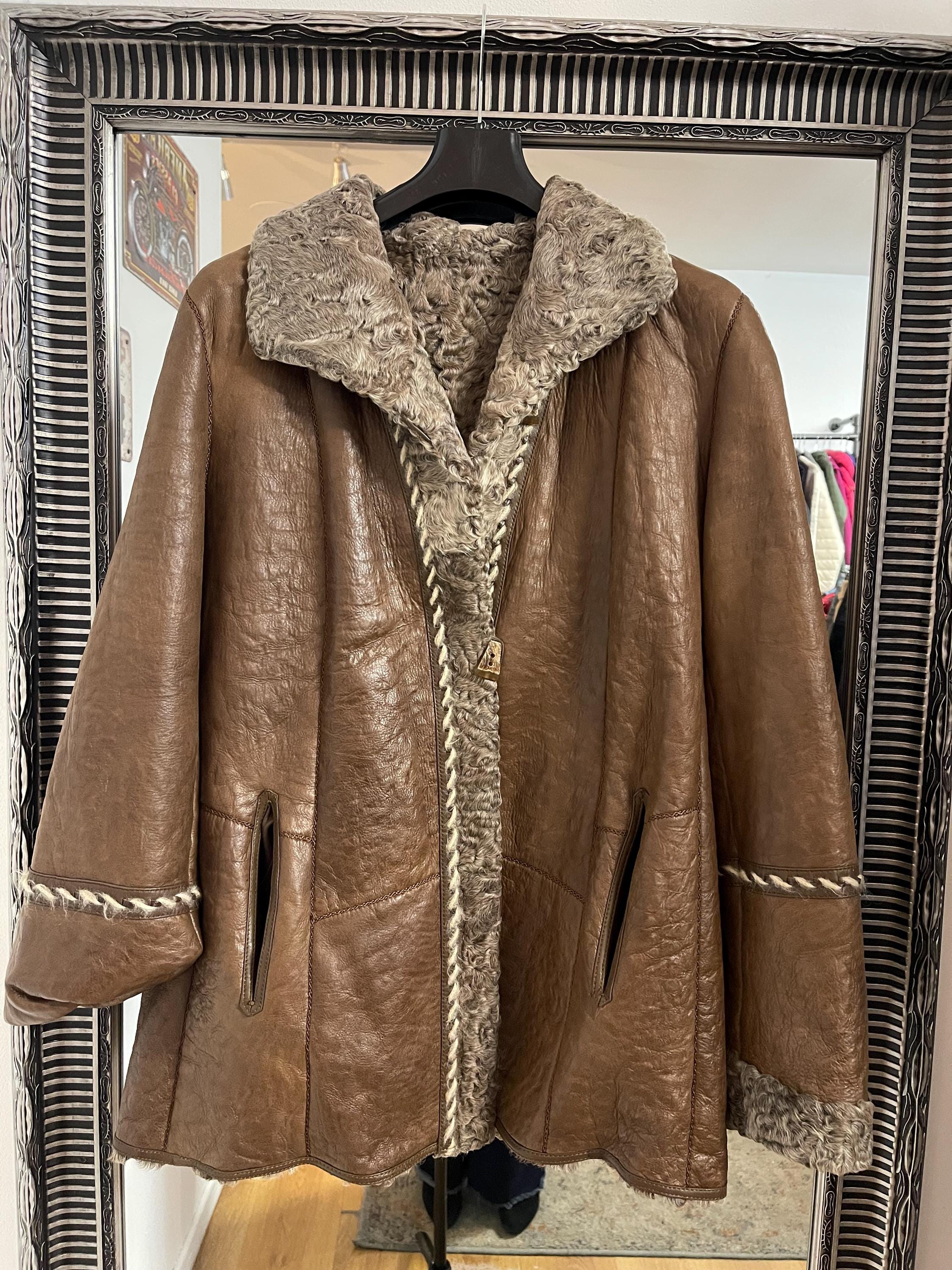 Brown Lamb Fur Jacket - M
