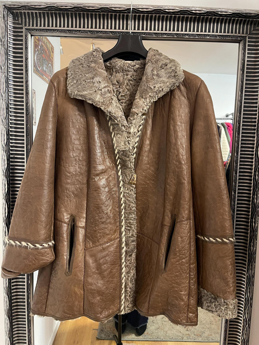 Brown Lamb Fur Jacket - M