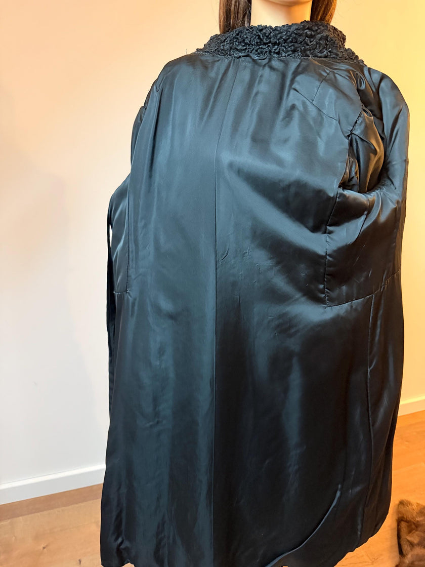 Black Lamb  Fur Coat  - M-L
