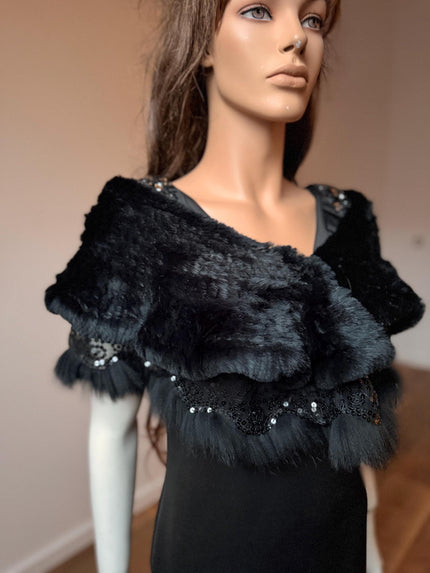 Black Rabbit Fur Stole