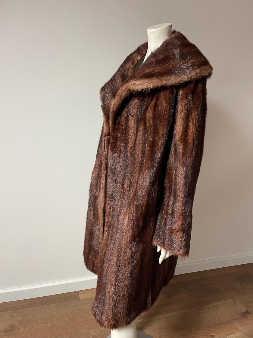 Brown Muskrat Fur Coat - Size L-2XL