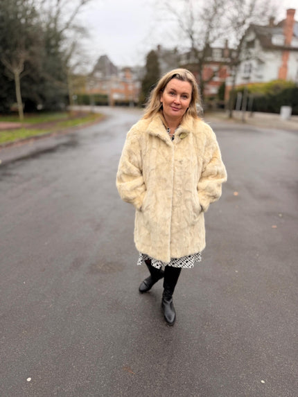 Ivory White  Mink Fur Coat - L